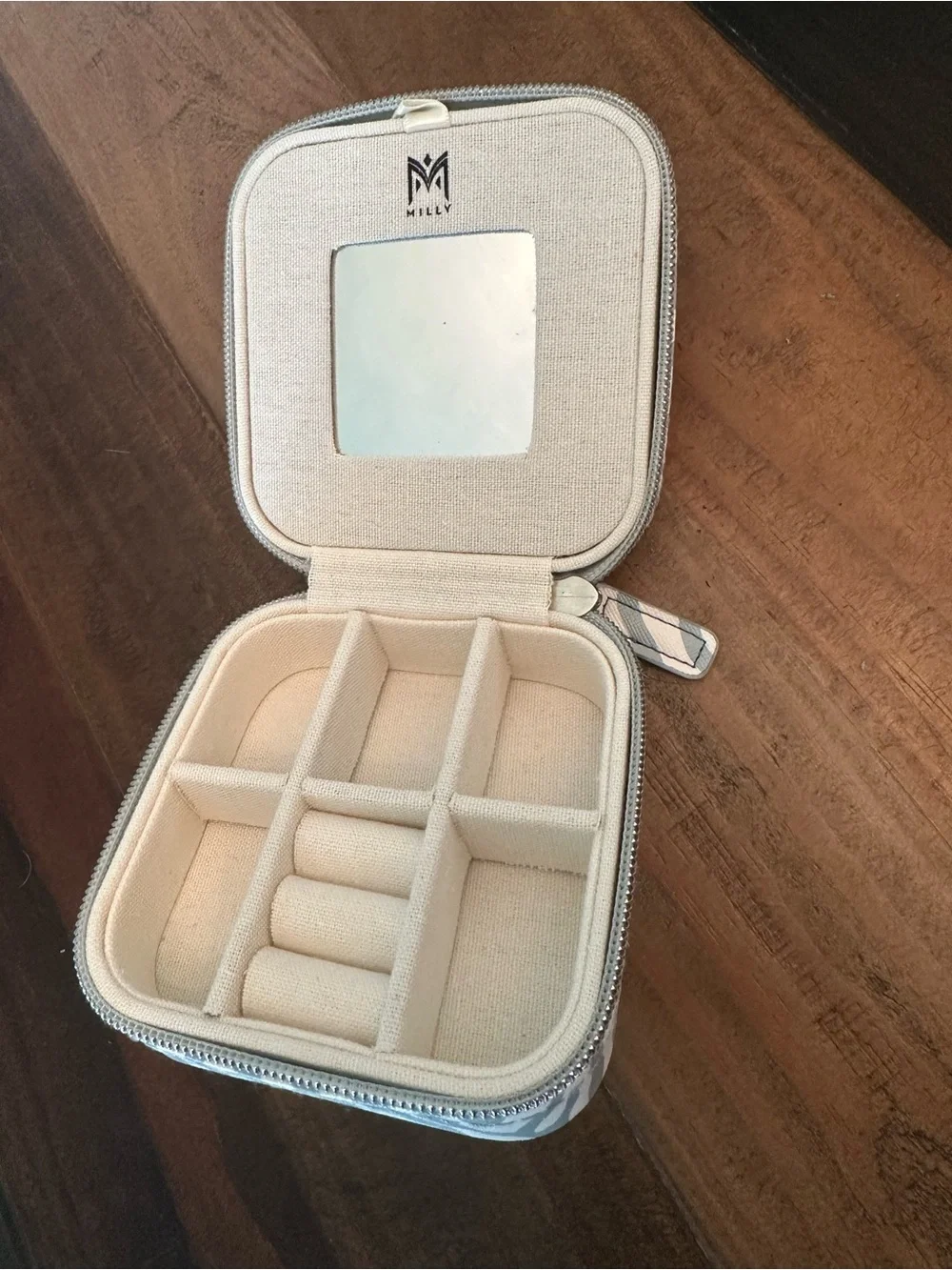Milly Zebra-Print Jewelry Travel Case in White and Gray